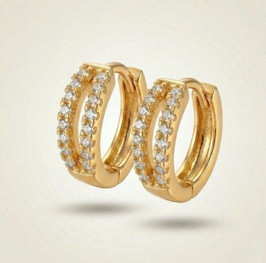 The Colourful Aura Gold Split Band Crystal Huggie Hoop Earrings | 1cm Brass Hoops