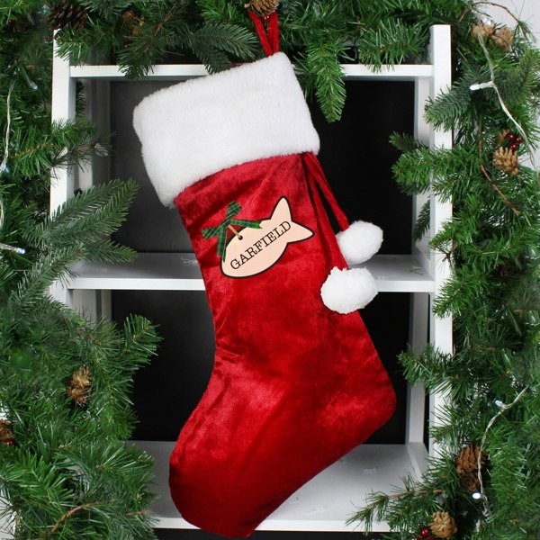 Personalised Memento Company Personalised Cat Treats Luxury Red Stocking