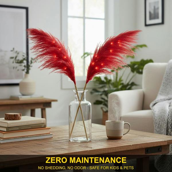 45cm Red Prelit Pampas Grass with Warm White LEDs Battery Operated Christmas Decoration image 9