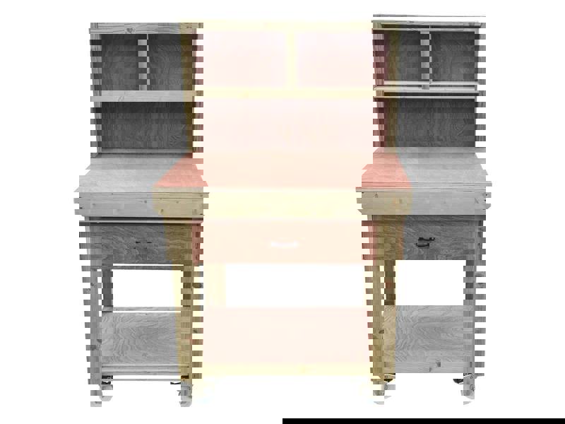 Wooden eucalyptus Top Workbench – Mobile Tool Cabinet with Drawers, Back Panel and wheels, Ideal for Dry Indoor Spaces Such as Garages, Workshops, and Studios.