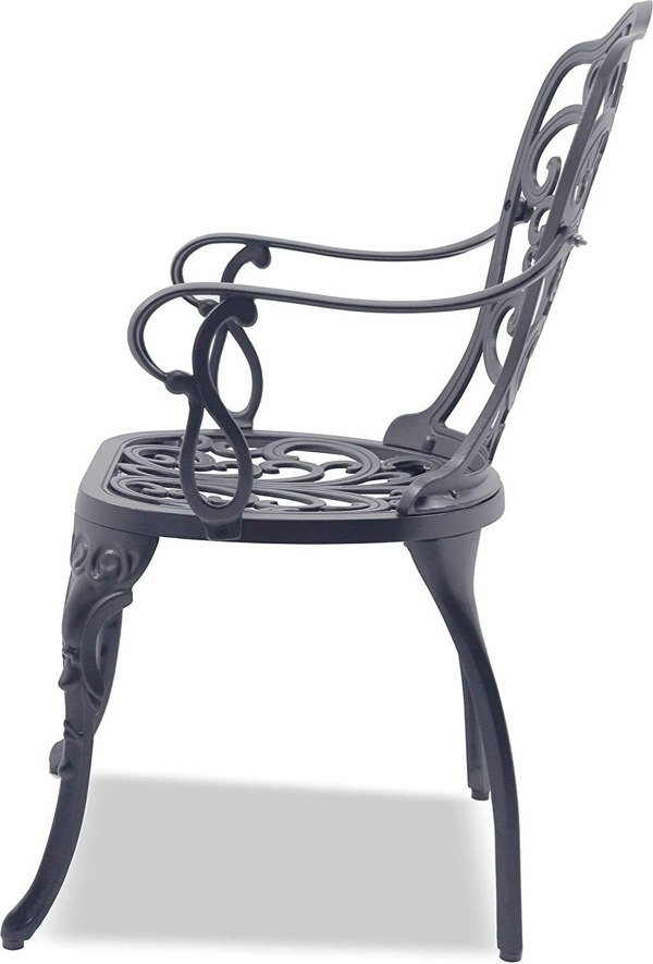 Centurion Supports BANGUI Grey Luxurious Garden and Patio Table and 4 Large Chairs with Armrests Cast Aluminium Bistro Set