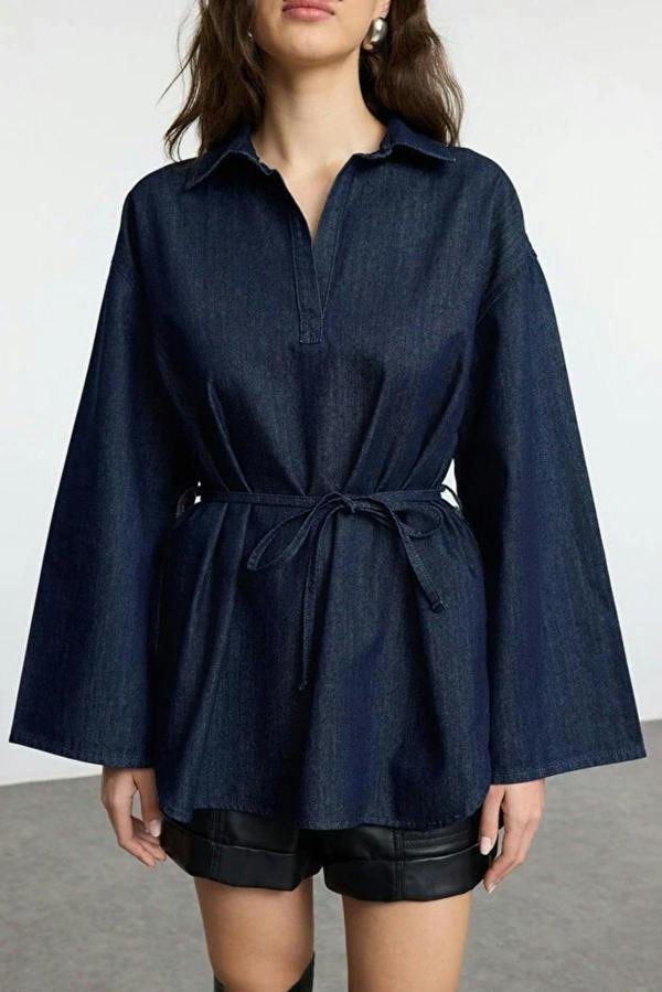 WOVCOR Denim Shirt with Tie Detail