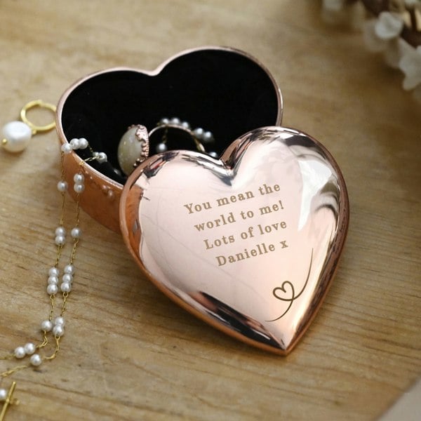 Personalised Memento Company Personalised Rose Gold Heart Trinket Box