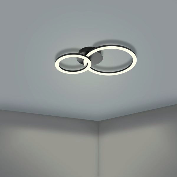 EGLO Parrapos-Z Modern Black Steel Smart Control, Colour Changing Ceiling Light, (W) 30cm