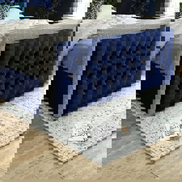 Casa Magna Venice Glitter Border Upholstered Soft Velvet Bed Frame - Blue