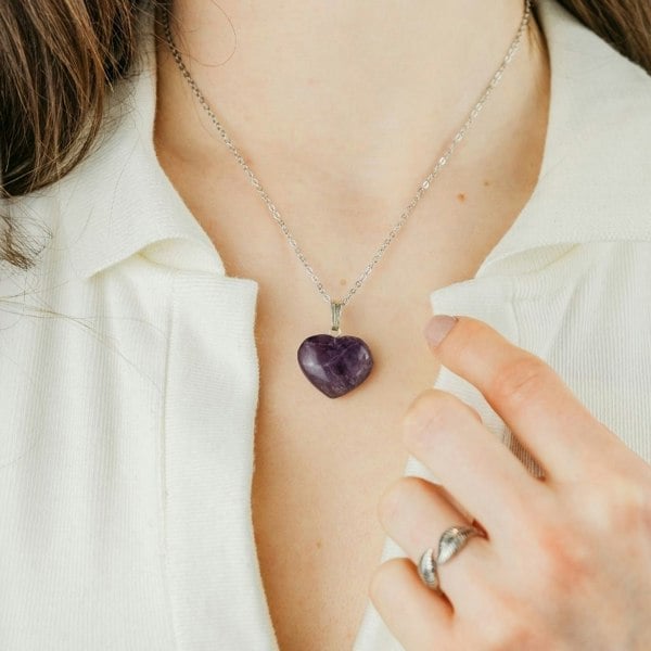 The Colourful Aura Purple Amethyst Amazonite Green Rose Quartz Heart Shape Pendant Necklace