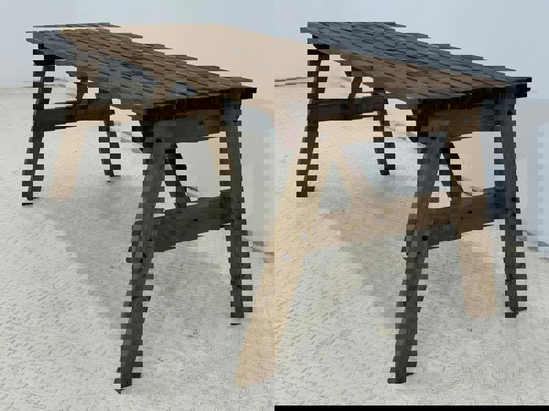 Victoria Wooden Garden Table Made From High Quality Timber In Rustic Finish, Featuring A Solid Rectangular Tabletop And Sturdy Wooden Leg Frame, Perfect As An Outdoor Dining Table.