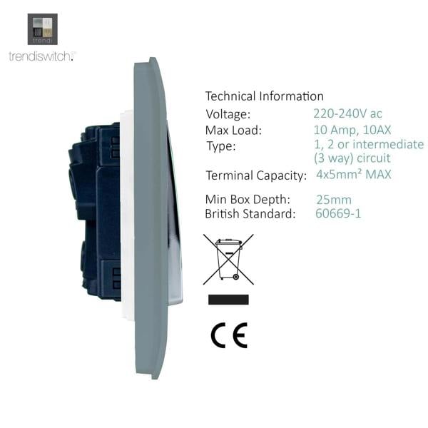 Trendi Switch 4 Gang Light Switch (3x 1 or 2 Way & 1 x Intermediate)in Cool Grey