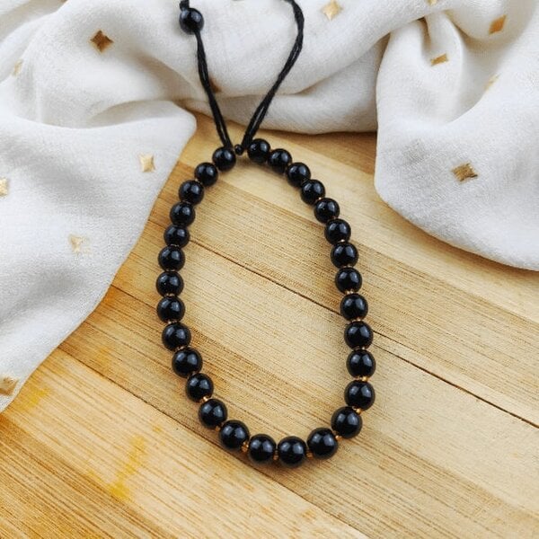 The Colourful Aura Large Matt Black Beads Daily Unisex Adjustable Yoga Meditation Bracelet