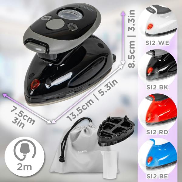 Duronic SI2 BK Mini Travel Steam Iron 375W Black 50ml Variable Temperature for Holidays Quilting & Crafts