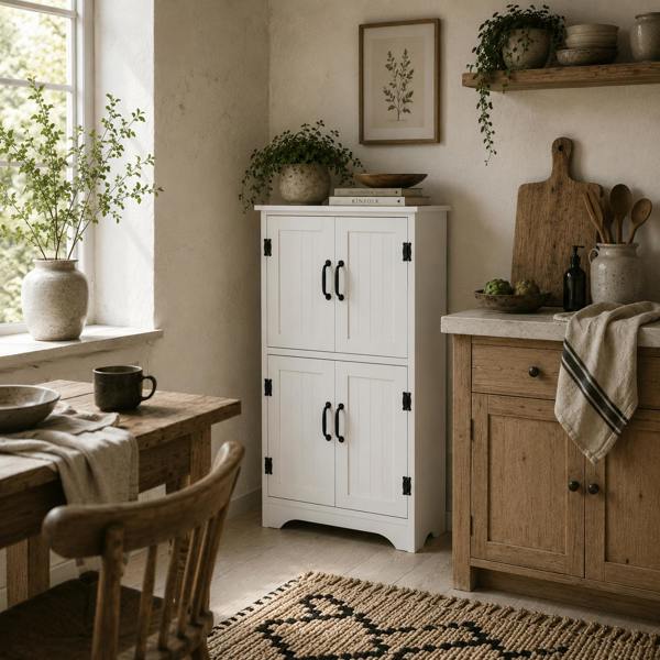 Wyld Haus Rifa Wooden White Accent Storage Cabinet With Adjustable Shelves And Double Doors