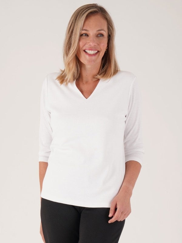 PennyPlain High Back V-neck Top - White