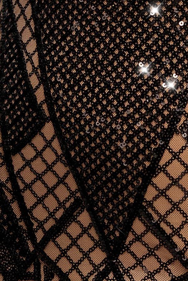 Geometric Sequin Plunge Midi - Black DR4191