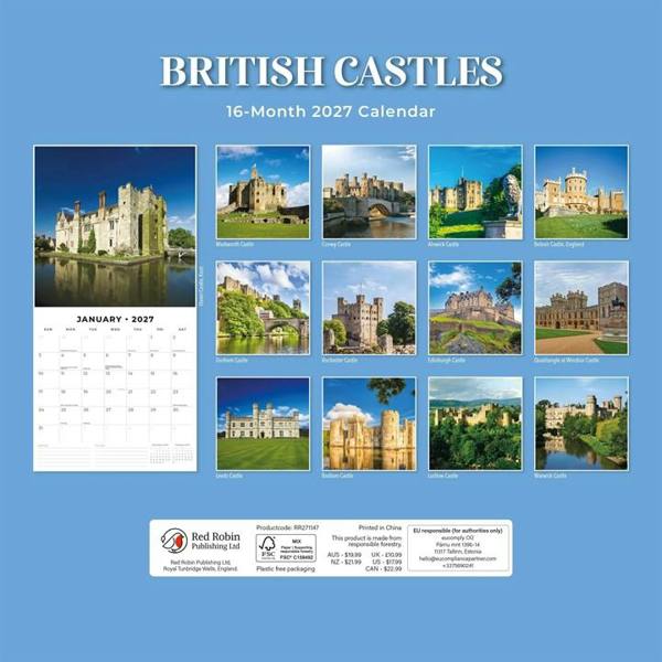 British Castles Calendar 2027, Wall Calendars, Month To View, History & Literature, Gift