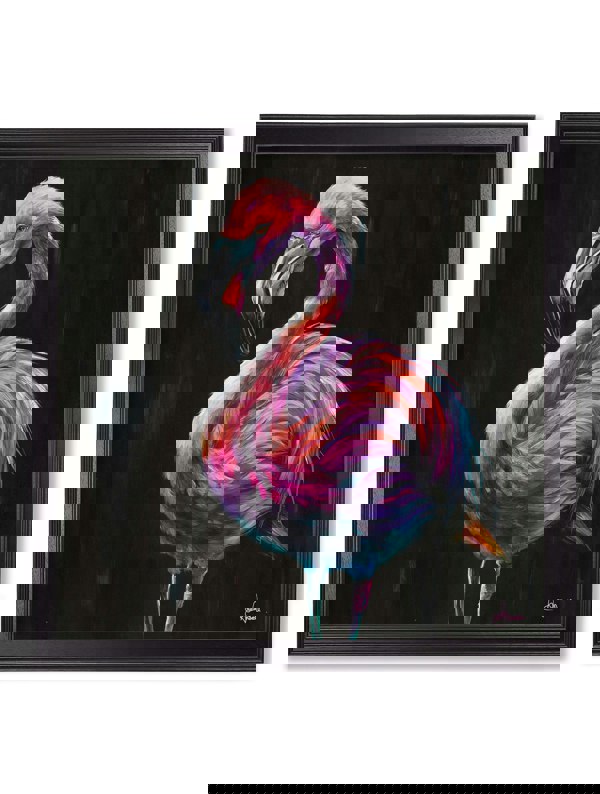 Exceptional Art Flamingo Print 'Florrie' by Amy Ansell - Black Square Frame