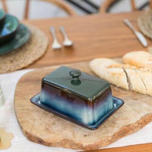 Skandi Home Nord Ocean Teal Traditional Reactive Glaze Ceramic Butter Dish