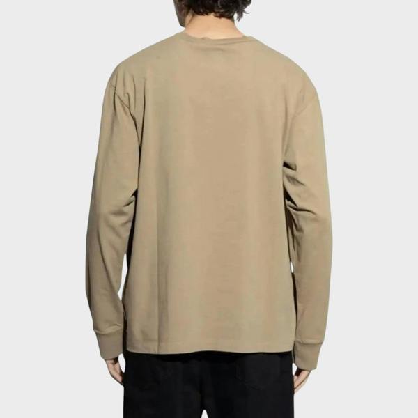 Back view of a Supplied Fashion Dsquared2 beige long sleeve loose fit cotton tee on a model