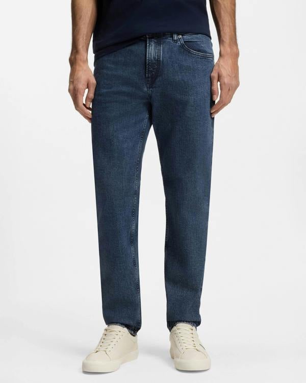 BOSS Orange Maine Mens Regular-Fit Jeans - Medium Blue 424 | CHO | Designer Mens Jeans
