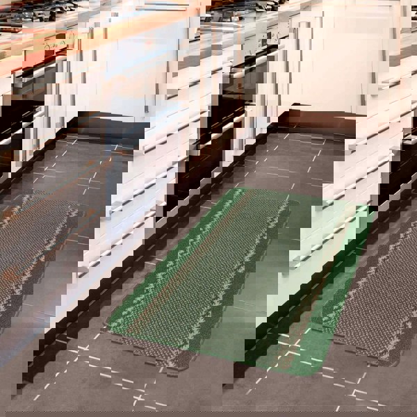 Machine Washable Green Designer Mats | Bordered Line Design