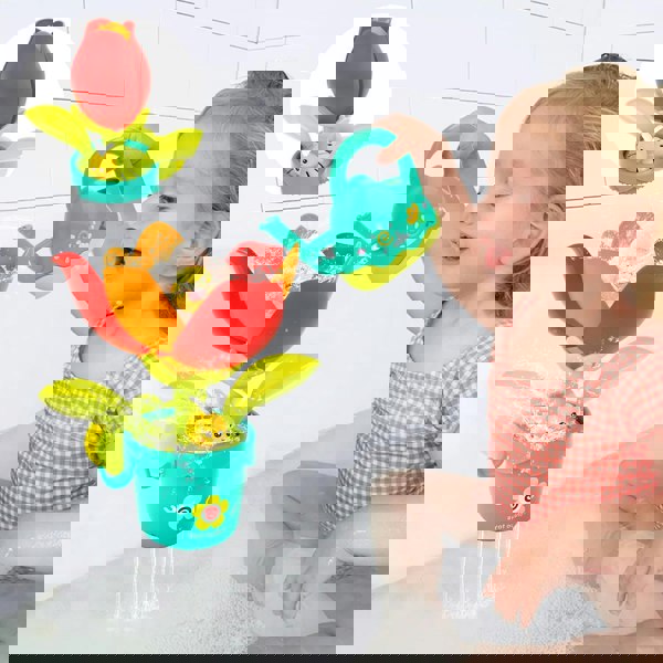 deAO Toys Sunflower Bath Sprinkler Toy – Pop-Up Blooming Flower with Strong Suction Cup & Cute Watering Can – Fun Water Play for Toddlers & Babies