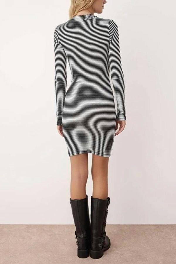 WOVCOR Fitted Mini Stand-Up Collar Knit Pencil Dress