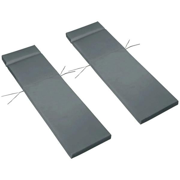 Set of 2 dark grey sun lounger cushions with securing ties, rectangular seat pads