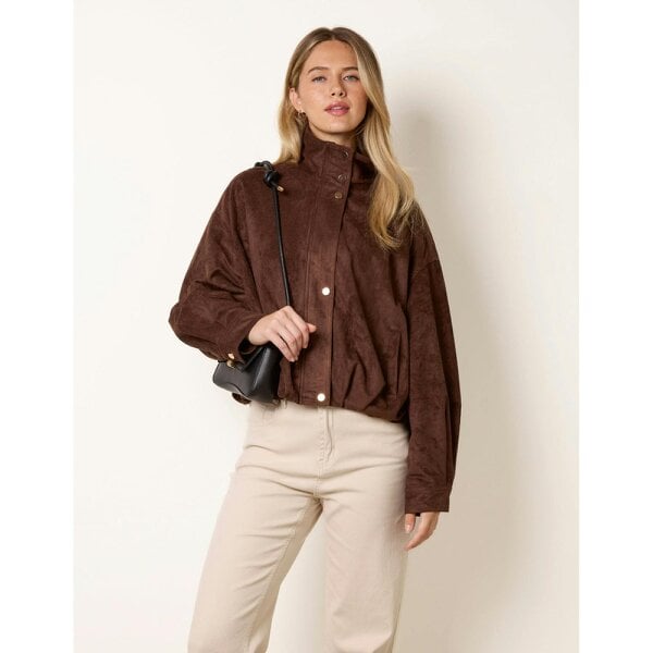 Blue Vanilla Funnel Neck Suede Jacket