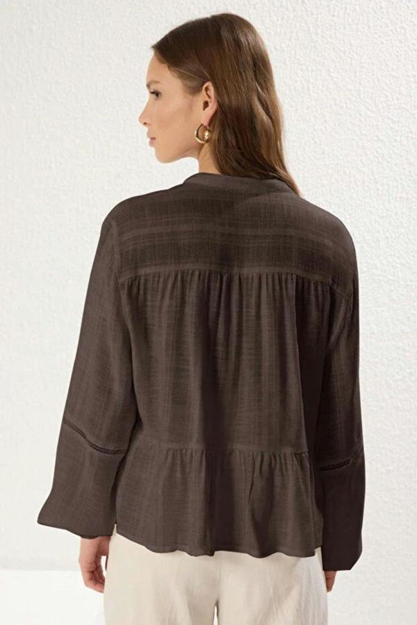 Hoxton Gal Cotton-Textured Regular Fit Woven Shirt with Lace Sleeve Detail