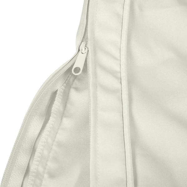 Cream cushion cover close-up showing stitched edge and zipper-style closure