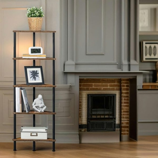 Rafaelo Mobilia 5 Tier Corner Shelf Brown