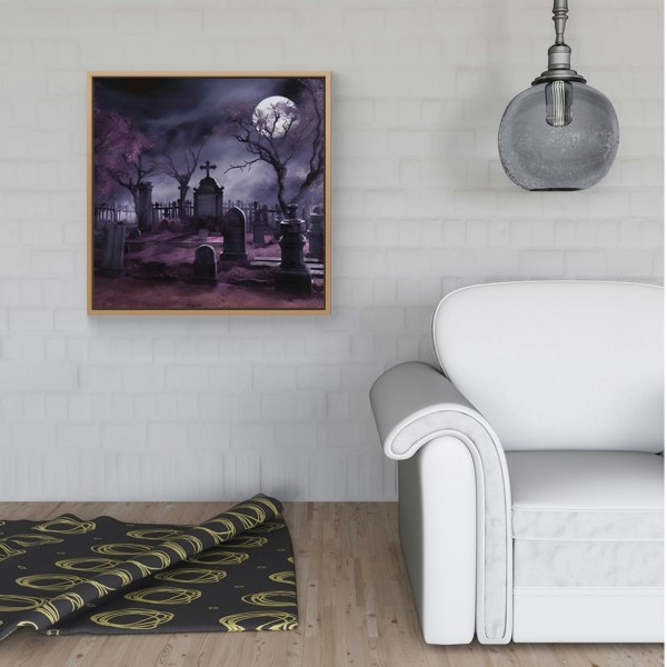 Warren Reed Witchs Moonlit Cemetery Design Framed Canvas