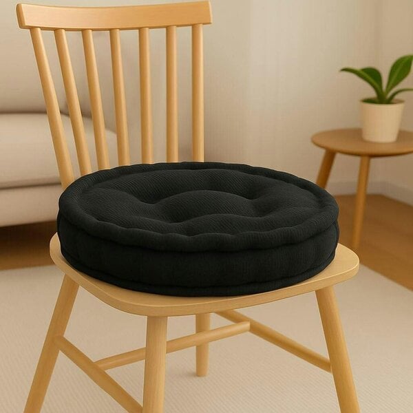 Night Zone Round Fleece Booster Seat Pad 10cm Thick – Soft Chair Cushion for Extra Height - Black