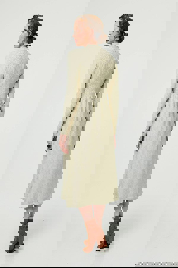 Beige | Textured High Neck Midi Jumper Dress
