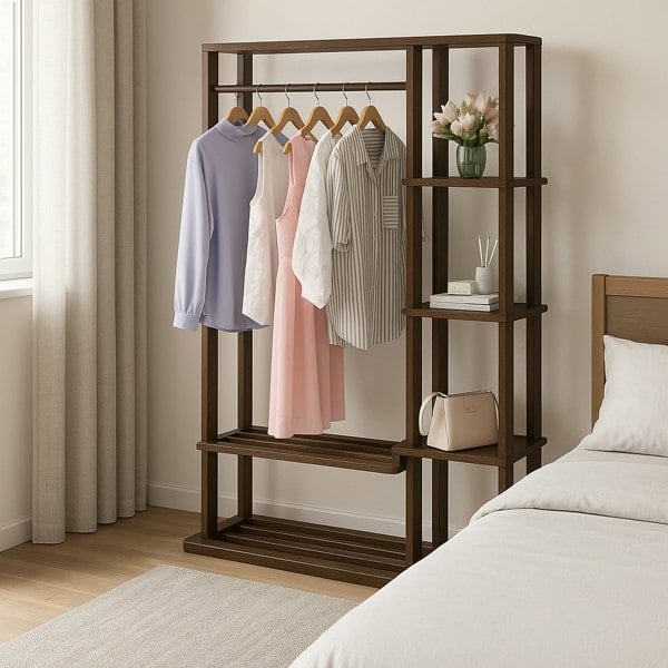 Modcraft Solid Clothes Rack with Shelves – Open Wardrobe Stand with Hanging Rail