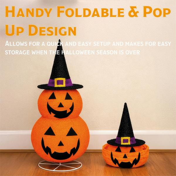 Fxlab Foldable Pumpkins Outdoor Battery Decoration with 50cm Cable Timer