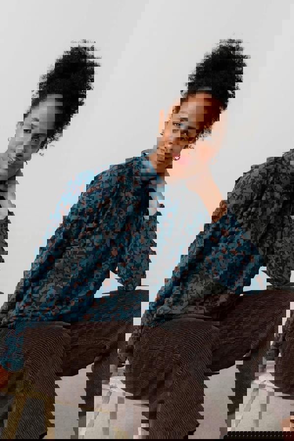 Lily & Me Bayberry Batwing Printed Top Navy