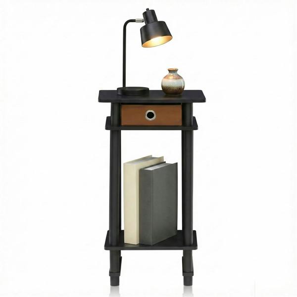 WALPLUS Turn N Tube Tall End Table with Bin, Espresso/Brown | Stylish Table for Home Use with Practical and Modern Design