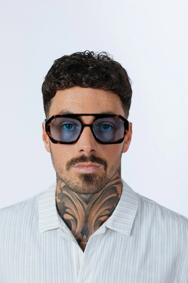 SVNX Tortoiseshell Navigator Sunglasses with Blue Lenses