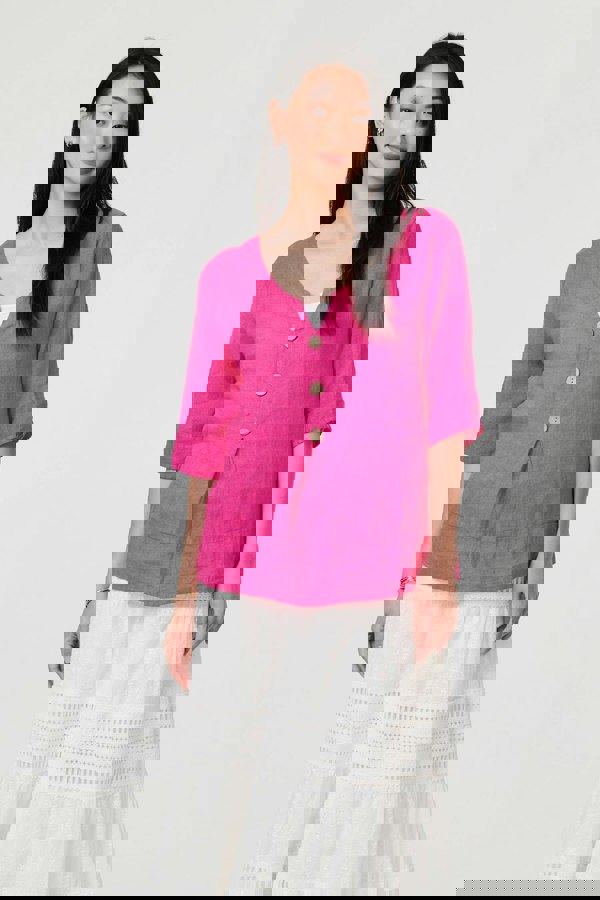 Pink | Button Detail 3/4 Sleeve Relaxed Blouse
