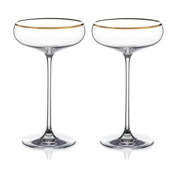 Diamante Hand Painted Gold Rim Crystal Champagne Saucers - Set of 2