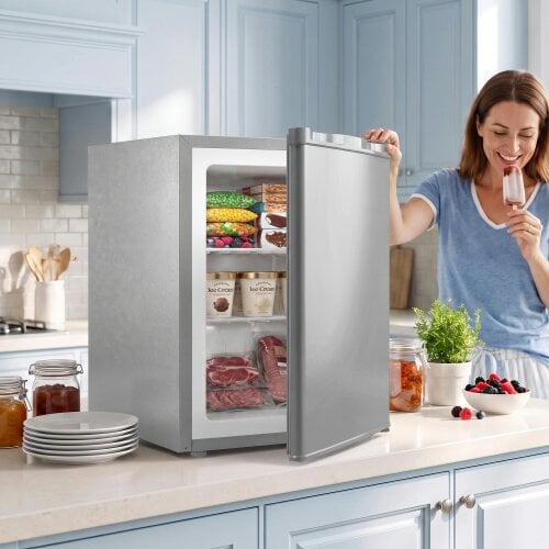 HOMCOM 60L Tabletop Mini Freezer with Reversible Door for Home, Grey