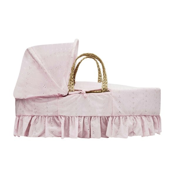 Kinder Valley Broderie Anglaise Pink Moses Basket Bedding Set