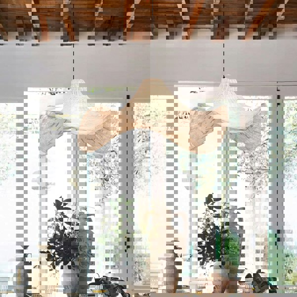 Lightsin Natural & White Hat-Shaped Handwoven Rattan Pendant Light Lightsin UK White 