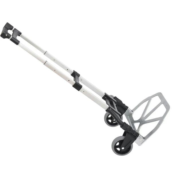 Folding hand truck trolley with telescoping silver frame and black padded grips