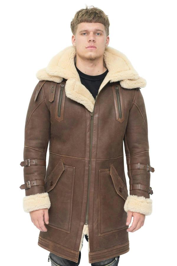 Infinity Leather Mens 3/4 Warm Leather Sheepskin Trench Coat-Kendal