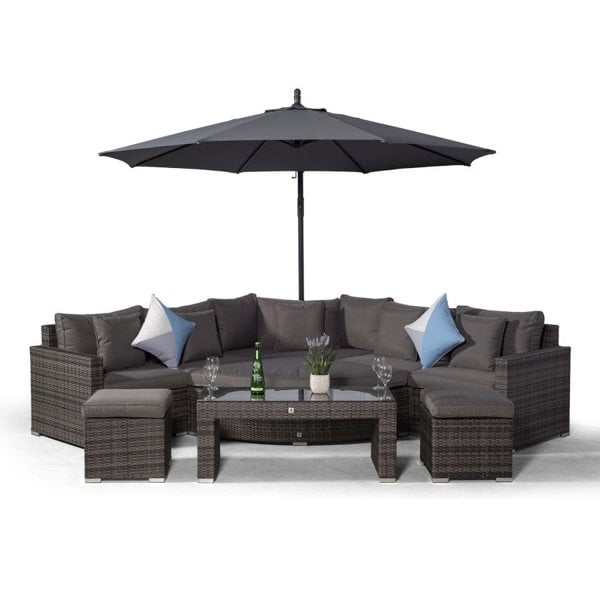 Giardino Santorini L Shape Modular 5 Seat Rattan Corner Sofa Set With Daybed Ottoman, Large Coffee Table & 2 Stools