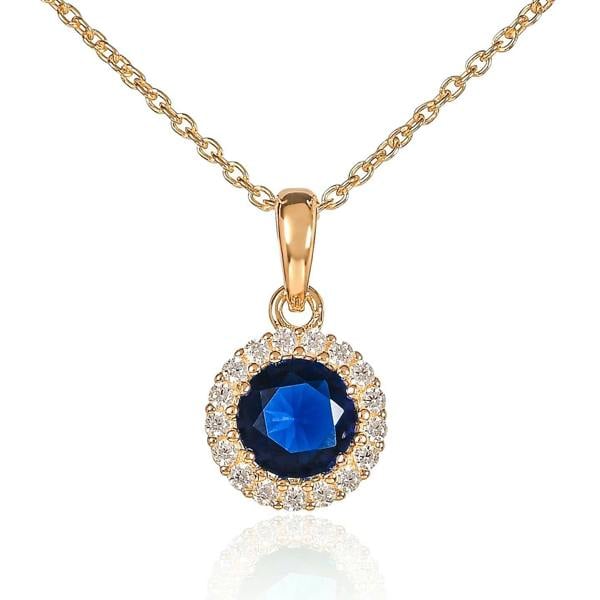 namana Gold Plated 925 Sterling Silver Blue Round Halo Pendant Necklace For Women