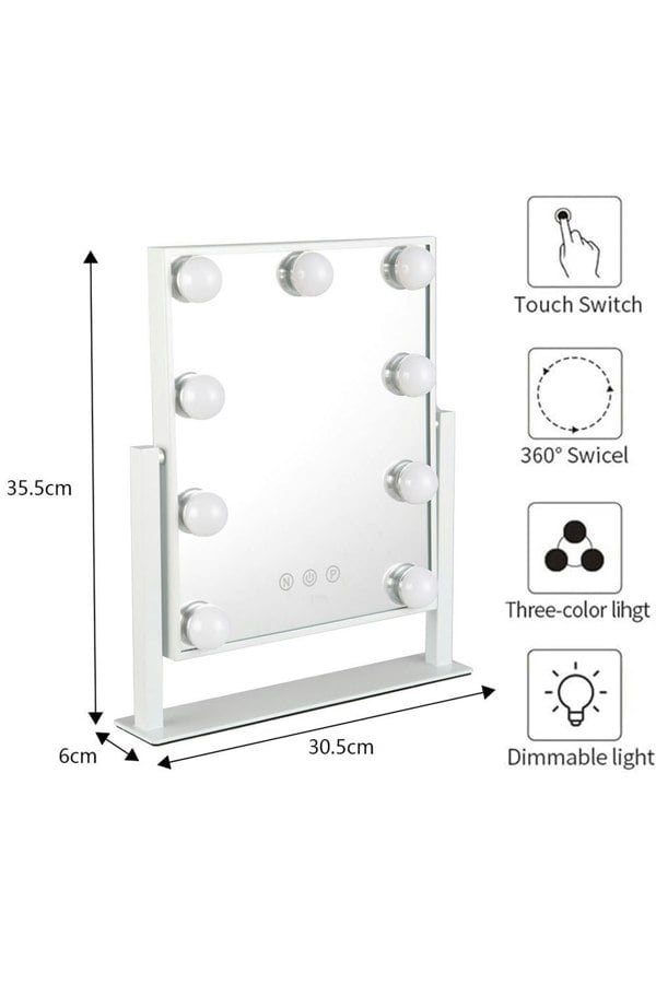 Living and Home Vanity Mirror with Lights,3 Lighting Modes,Touch Screen Control with a USB Wire,Tabletop Cosmetic Mirror For Bedroom