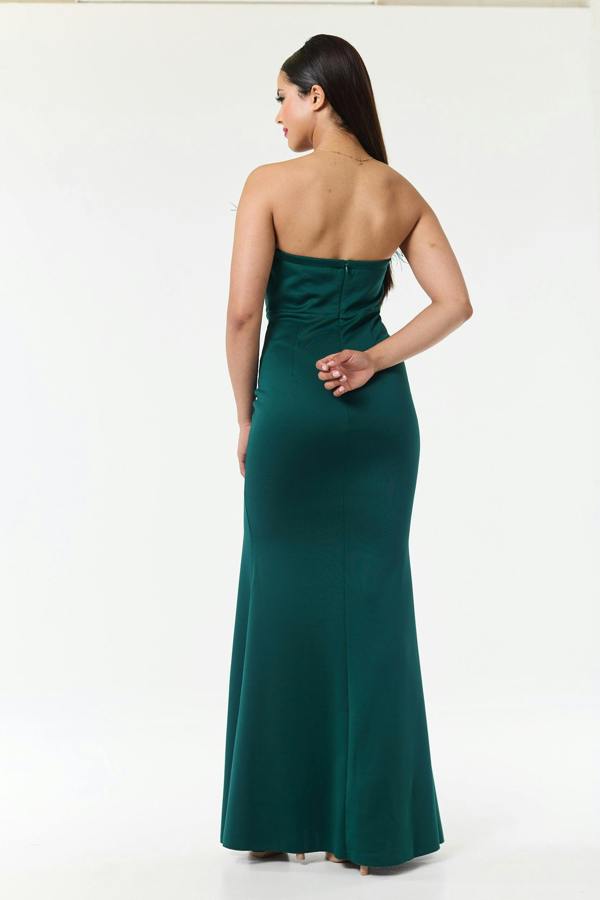 LuvForever Green Bandeau Side Slit Maxi Dress