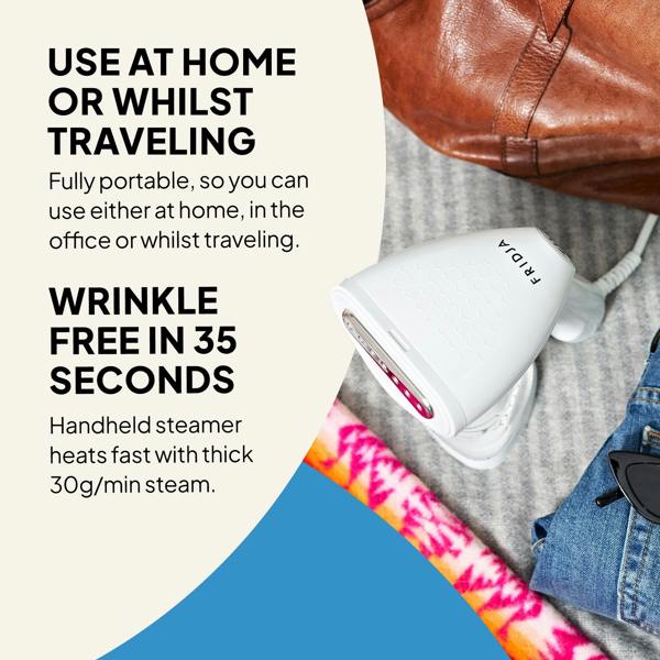 The Fridja Commercial Garment Care Trio—f1600 Steamer, f10 Handheld & f40 Fabric Shaver—is portable and heats quickly, removing wrinkles in 35 seconds with 30g/min steam for professional results anywhere.